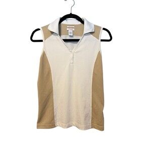Izod Cool F X Sleeveless Polo Shirt Size XS White Beige Tennis Golf Pickleball